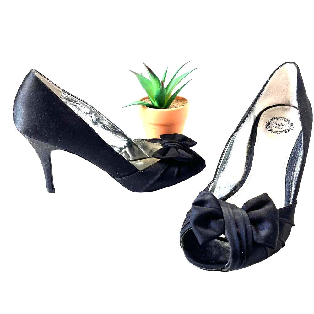 Y2K I.Miller Satin Bow Peep Toe Heel Womens Shoes 8.5M Coquette Vamp Whimsigoth